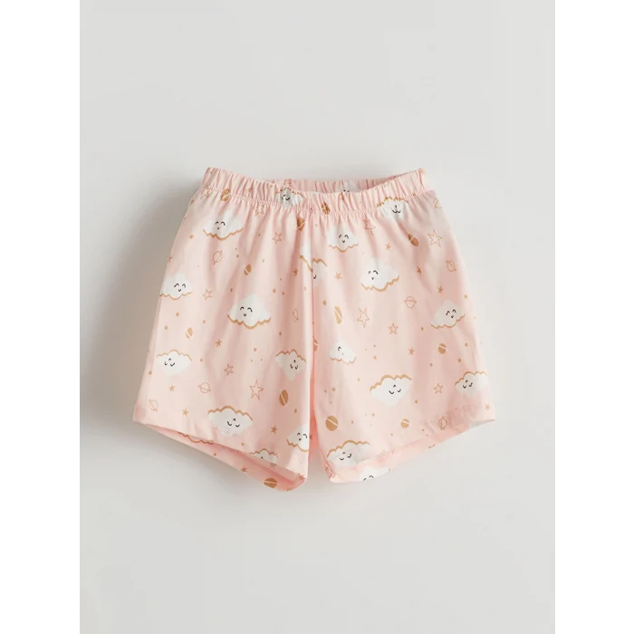 LCW Kids Ekru Bisiklet Yaka Kız Çocuk Şortlu Pijama Takımı