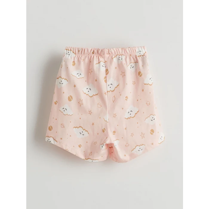 LCW Kids Ekru Bisiklet Yaka Kız Çocuk Şortlu Pijama Takımı