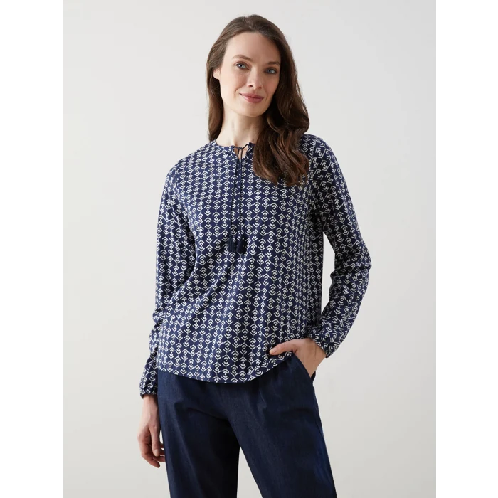 LCW Grace Lacivert Bağlamalı Yaka Desenli Kadın Bluz