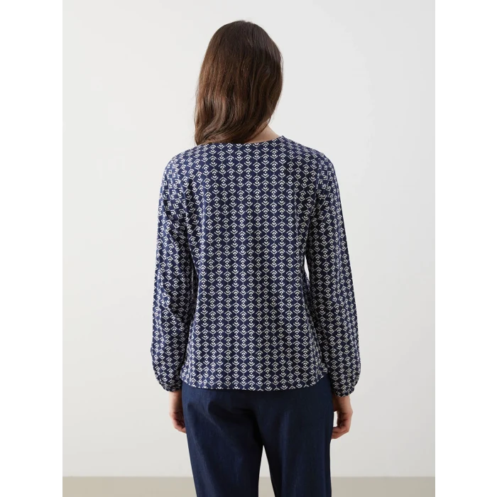 LCW Grace Lacivert Bağlamalı Yaka Desenli Kadın Bluz