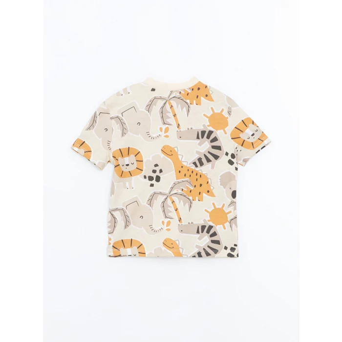 LCW baby Bej Bisiklet Yaka Baskılı Erkek Bebek Pijama Takımı