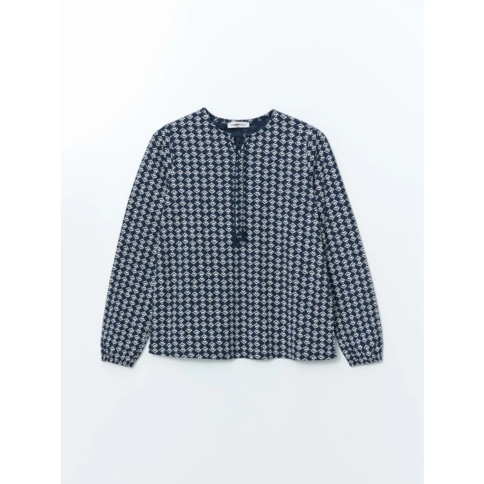 LCW Grace Lacivert Bağlamalı Yaka Desenli Kadın Bluz