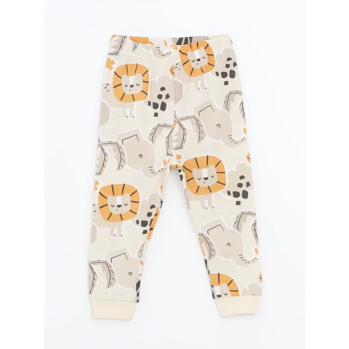 LCW baby Bej Bisiklet Yaka Baskılı Erkek Bebek Pijama Takımı