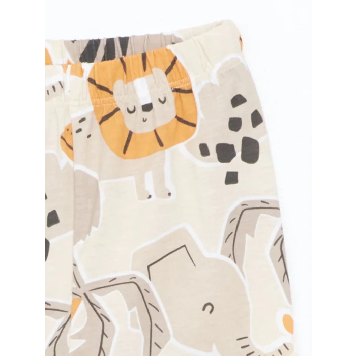 LCW baby Bej Bisiklet Yaka Baskılı Erkek Bebek Pijama Takımı