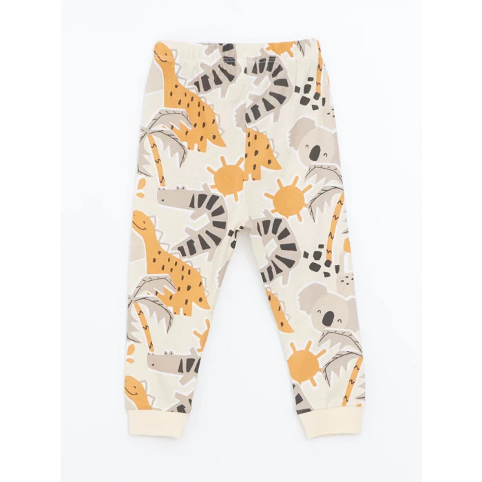 LCW baby Bej Bisiklet Yaka Baskılı Erkek Bebek Pijama Takımı