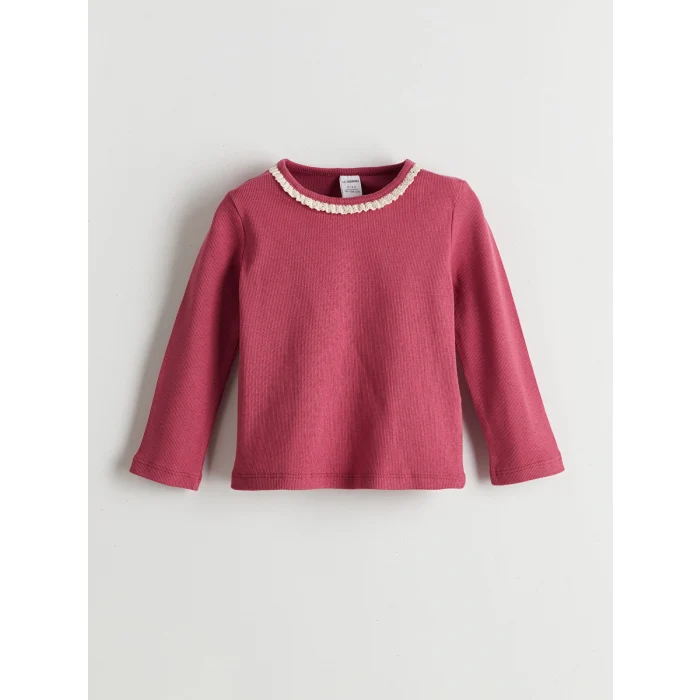 LCW Kids Pembe Bisiklet Yaka Basic Kız Çocuk Bluz ve Tayt 2li