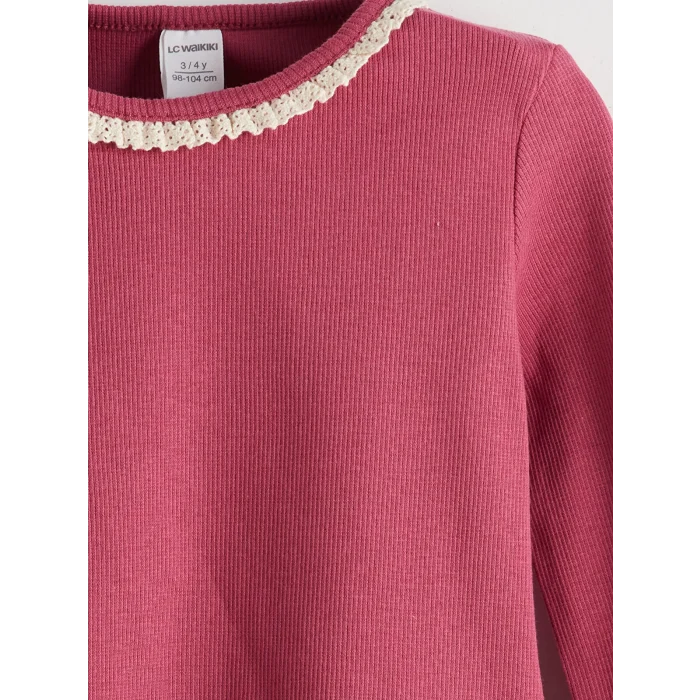 LCW Kids Pembe Bisiklet Yaka Basic Kız Çocuk Bluz ve Tayt 2li