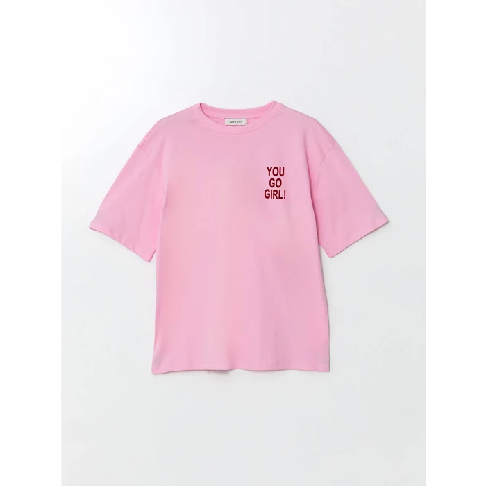 LCW Vision Pembe Bisiklet Yaka Baskılı Kadın Tişört