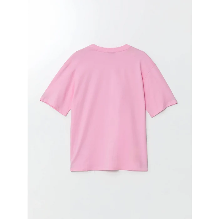 LCW Vision Pembe Bisiklet Yaka Baskılı Kadın Tişört