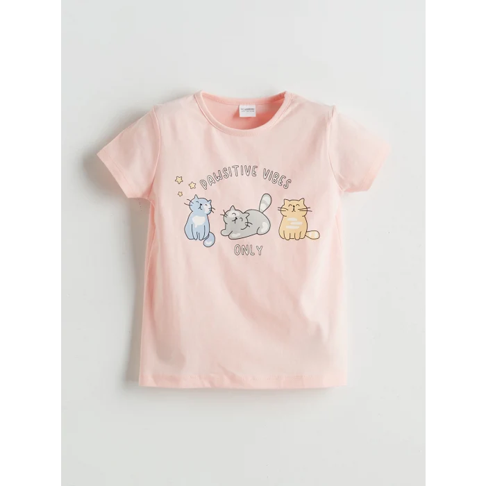 LCW Kids Pembe Baskılı Penye Kız Çocuk Şortlu Pijama Takım