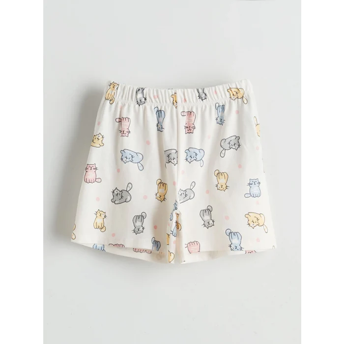LCW Kids Pembe Baskılı Penye Kız Çocuk Şortlu Pijama Takım