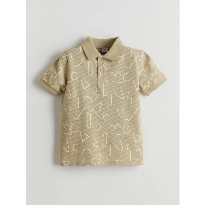 LCW Kids Ekru Polo Yaka Desenli Penye Erkek Çocuk Tişört