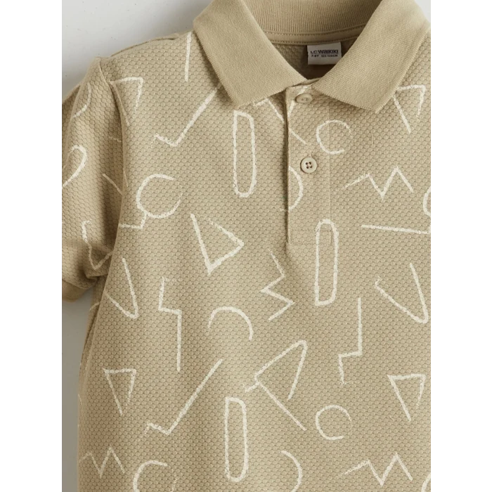 LCW Kids Ekru Polo Yaka Desenli Penye Erkek Çocuk Tişört
