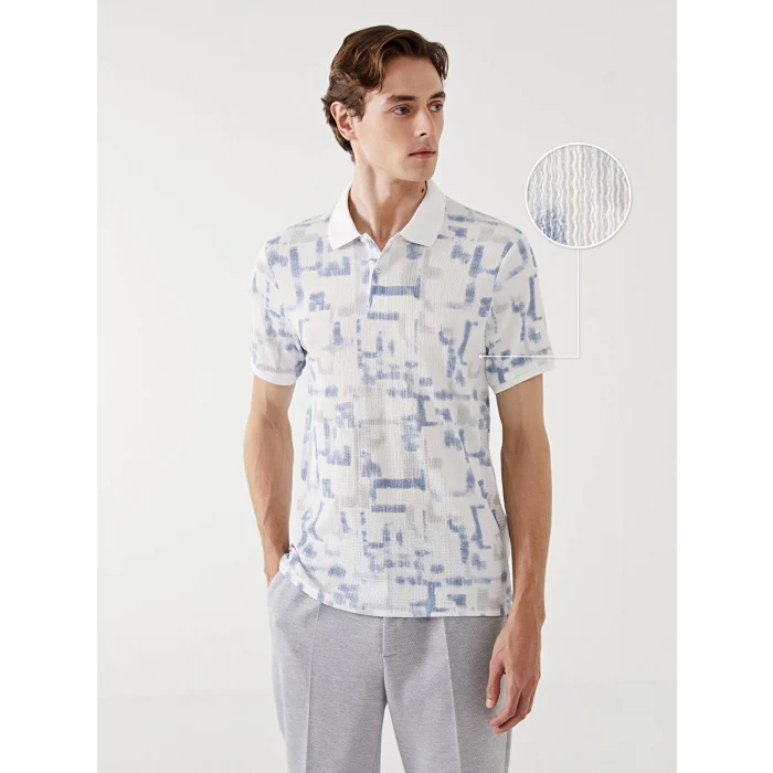 LCW Vision Mavi Polo Yaka Kısa Kollu Desenli Erkek Tişört