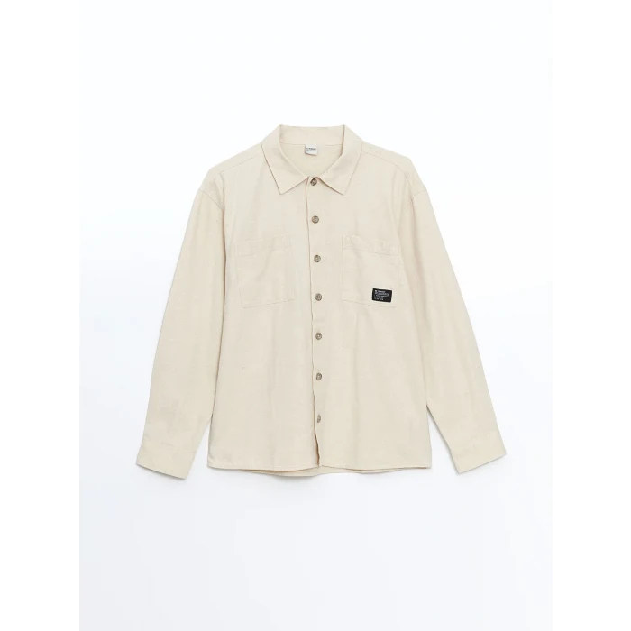 LCW Kids Bej Uzun Kollu Keten Karışımlı Erkek Çocuk Gömlek