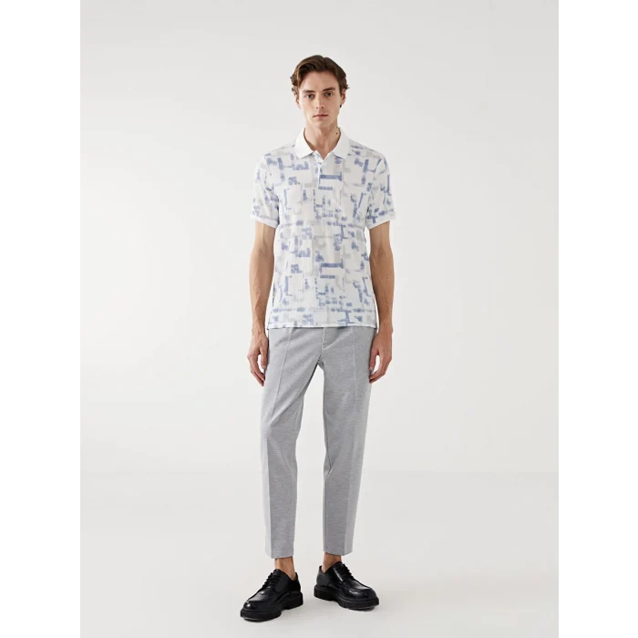 LCW Vision Mavi Polo Yaka Kısa Kollu Desenli Erkek Tişört