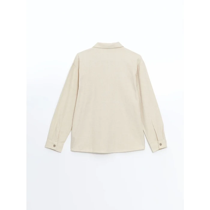 LCW Kids Bej Uzun Kollu Keten Karışımlı Erkek Çocuk Gömlek