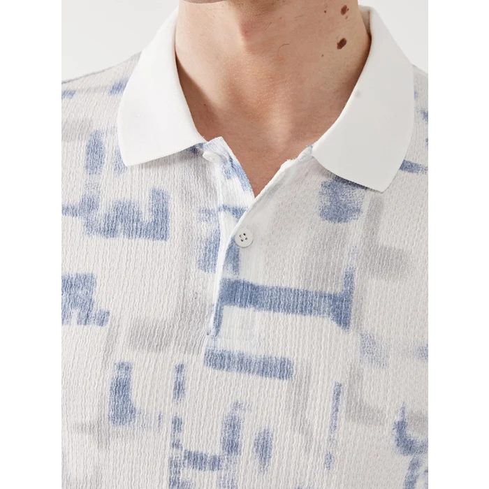 LCW Vision Mavi Polo Yaka Kısa Kollu Desenli Erkek Tişört