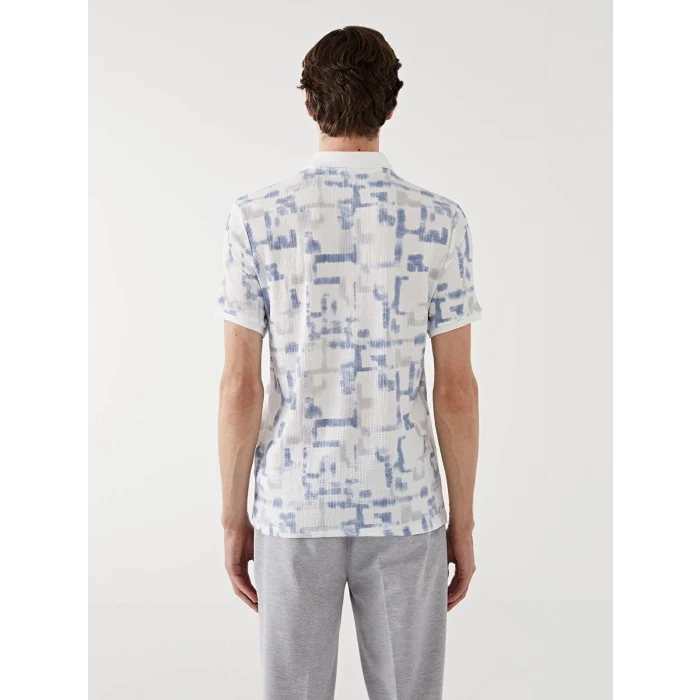 LCW Vision Mavi Polo Yaka Kısa Kollu Desenli Erkek Tişört