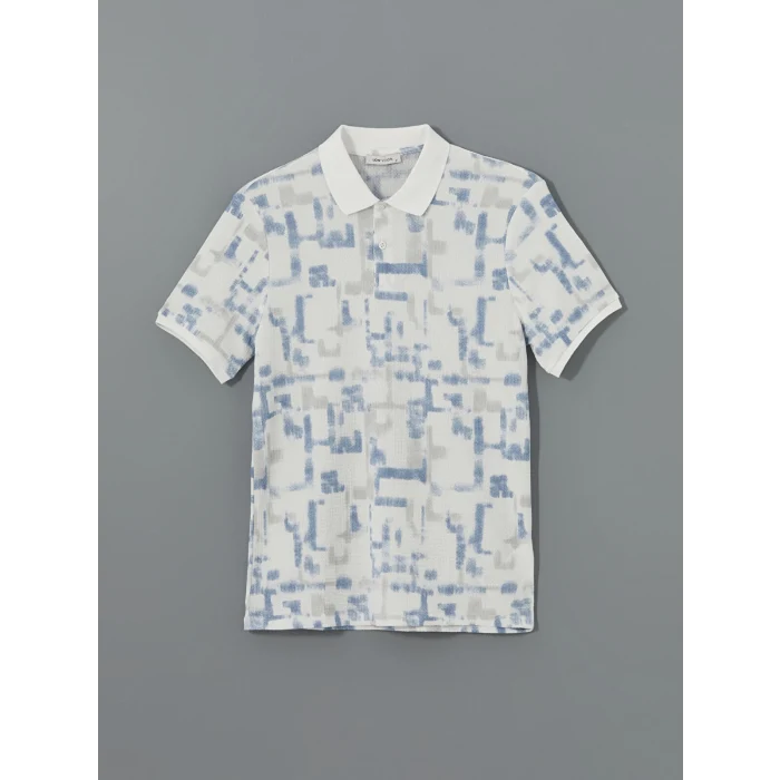 LCW Vision Mavi Polo Yaka Kısa Kollu Desenli Erkek Tişört