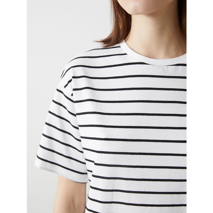 XSIDE Siyah Bisiklet Yaka Çizgili Kadın Tişört