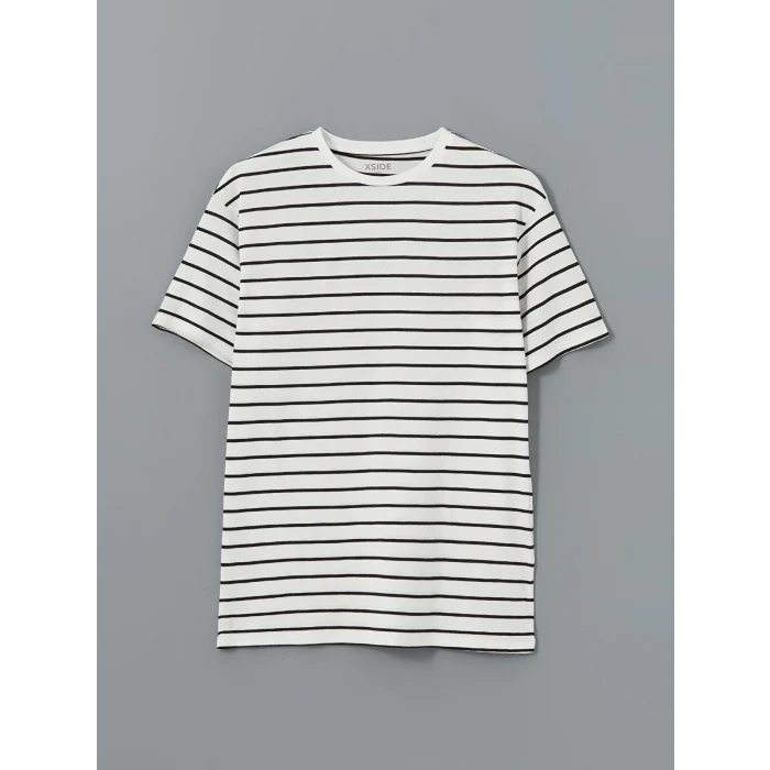 XSIDE Siyah Bisiklet Yaka Çizgili Kadın Tişört