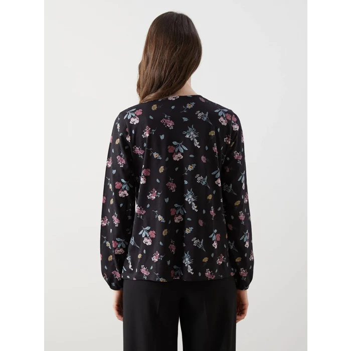 LCW Grace Siyah Bağlamalı Yaka Çiçekli Kadın Bluz
