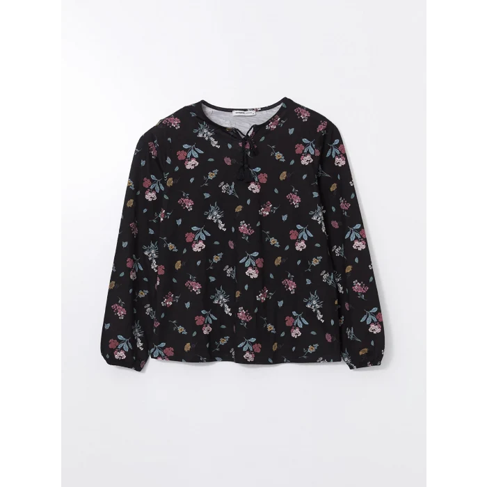 LCW Grace Siyah Bağlamalı Yaka Çiçekli Kadın Bluz