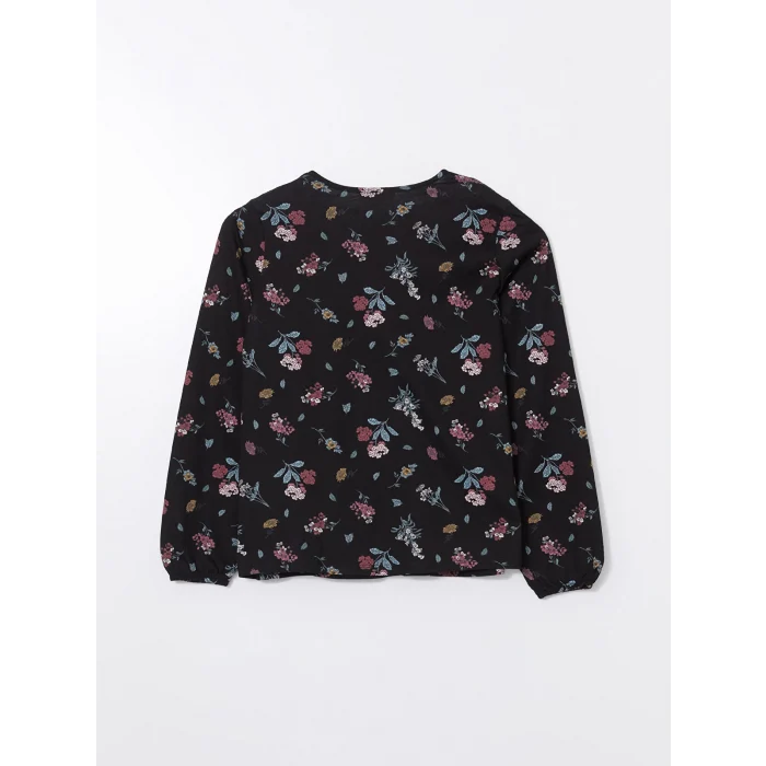 LCW Grace Siyah Bağlamalı Yaka Çiçekli Kadın Bluz