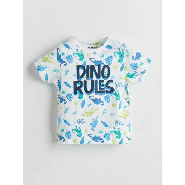 LCW Kids Beyaz Dinozor Baskılı Erkek Çocuk Şortlu Pijama Takımı