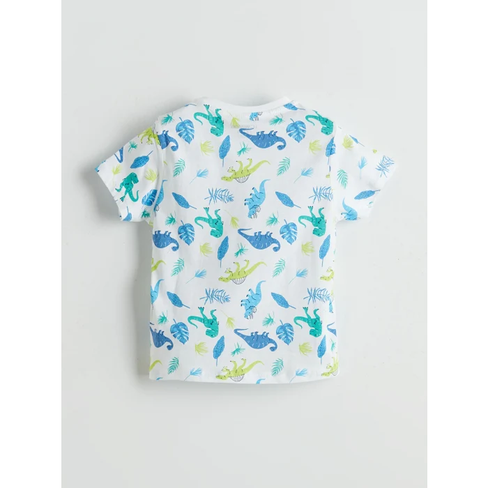 LCW Kids Beyaz Dinozor Baskılı Erkek Çocuk Şortlu Pijama Takımı