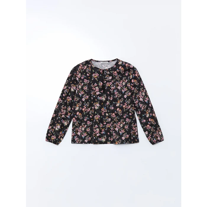 LCW Grace Siyah Bağlamalı Yaka Çiçekli Kadın Bluz