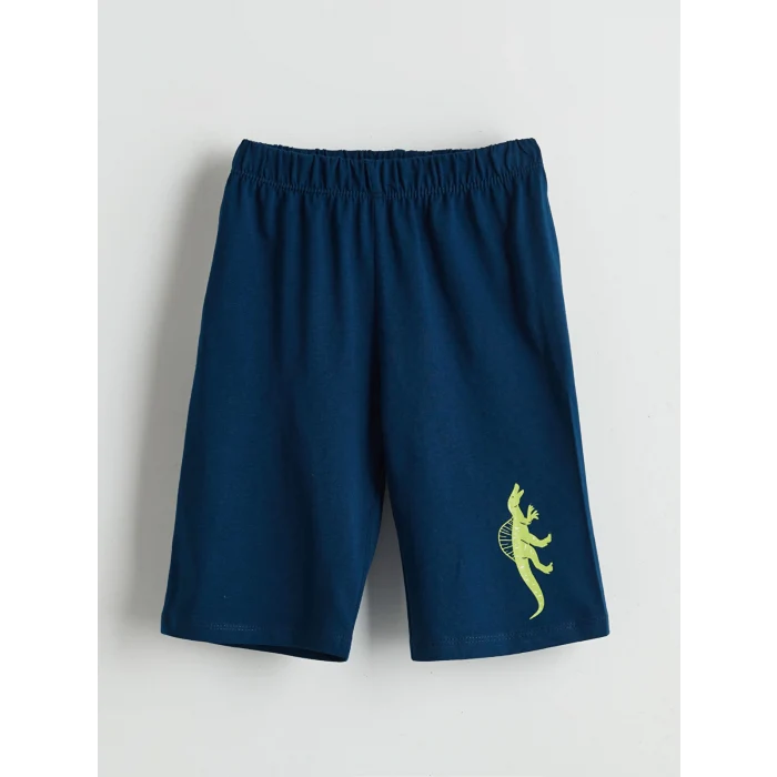 LCW Kids Beyaz Dinozor Baskılı Erkek Çocuk Şortlu Pijama Takımı