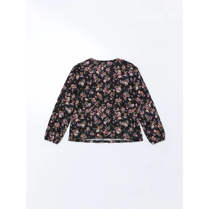 LCW Grace Siyah Bağlamalı Yaka Çiçekli Kadın Bluz