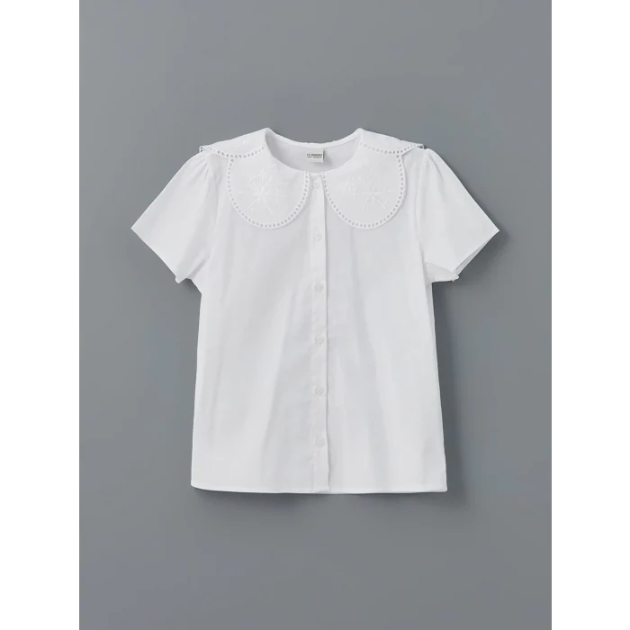 LCW Kids Beyaz Bebe Yaka Çiçekli Kız Çocuk Gömlek