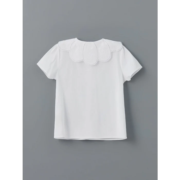 LCW Kids Beyaz Bebe Yaka Çiçekli Kız Çocuk Gömlek