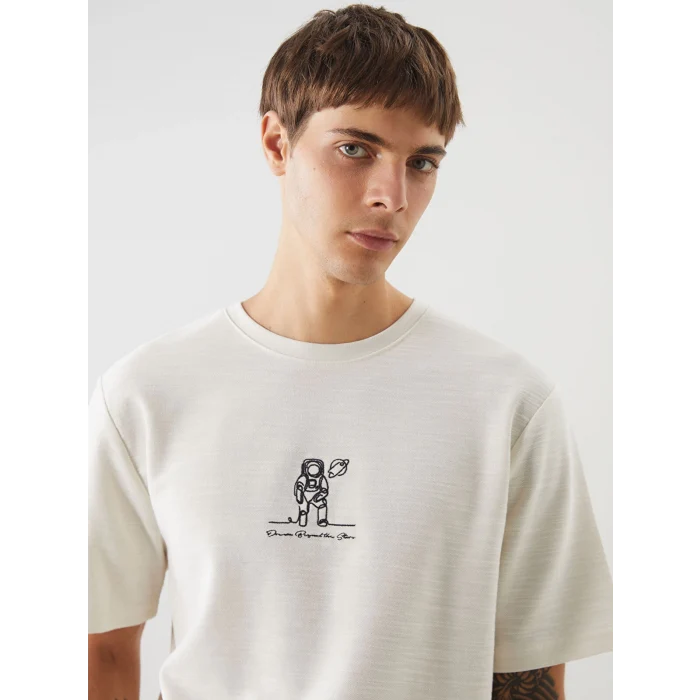 XSIDE Bej Bisiklet Yaka Kısa Kollu Baskılı Erkek Tişört