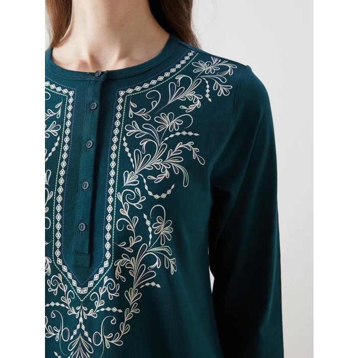 LCW Grace Yeşil Bisiklet Yaka Desenli Kadın Bluz