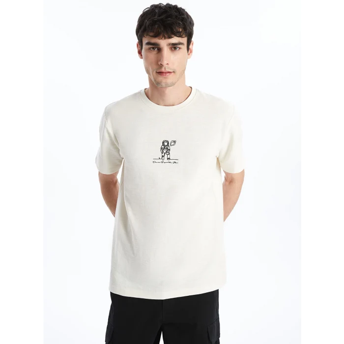 XSIDE Bej Bisiklet Yaka Kısa Kollu Baskılı Erkek Tişört