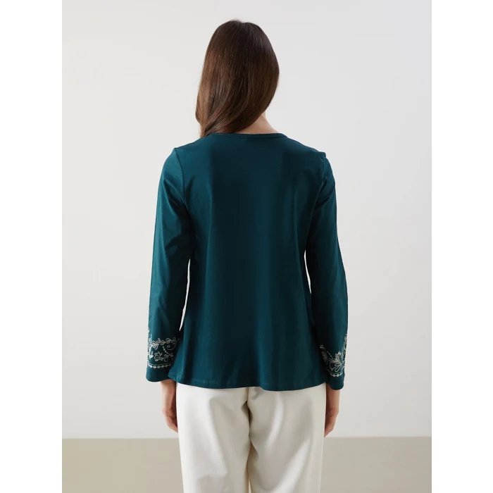 LCW Grace Yeşil Bisiklet Yaka Desenli Kadın Bluz