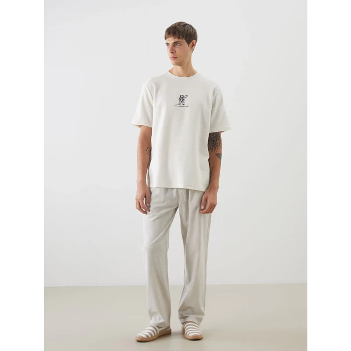 XSIDE Bej Bisiklet Yaka Kısa Kollu Baskılı Erkek Tişört