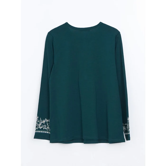 LCW Grace Yeşil Bisiklet Yaka Desenli Kadın Bluz