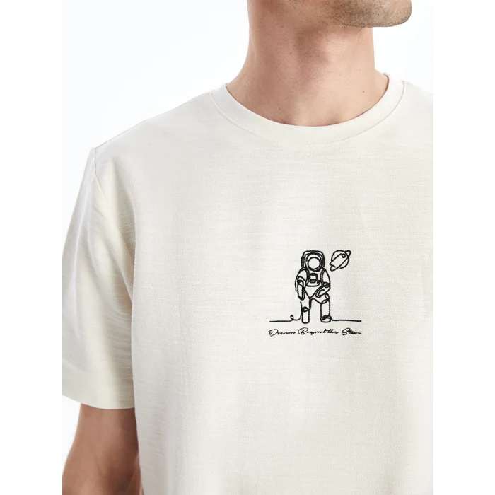 XSIDE Bej Bisiklet Yaka Kısa Kollu Baskılı Erkek Tişört