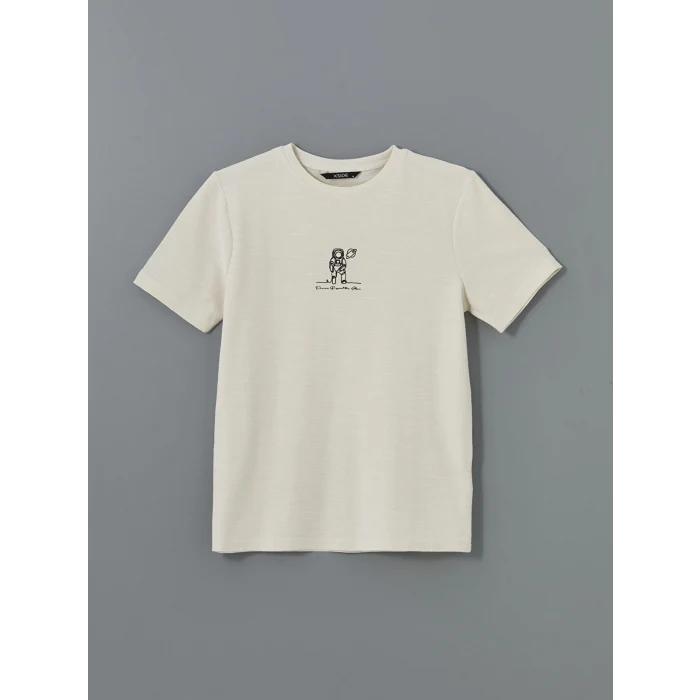 XSIDE Bej Bisiklet Yaka Kısa Kollu Baskılı Erkek Tişört