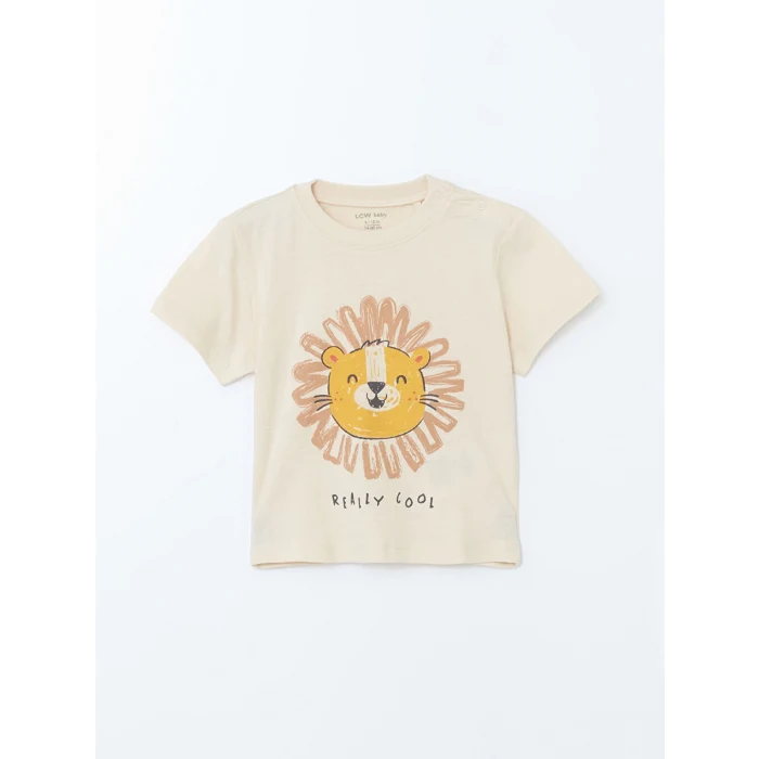 LCW baby Bej Bisiklet Yaka Baskılı Erkek Bebek Tişört ve Şort 2li