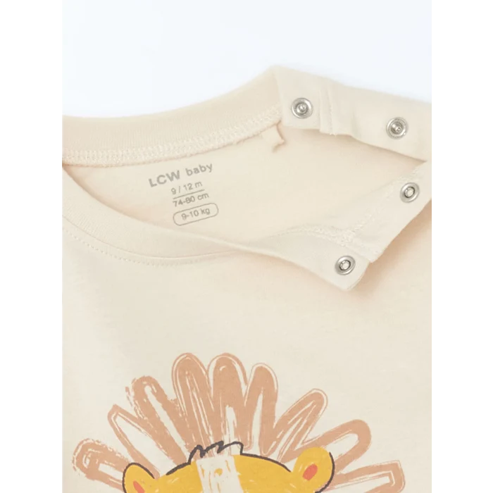 LCW baby Bej Bisiklet Yaka Baskılı Erkek Bebek Tişört ve Şort 2li