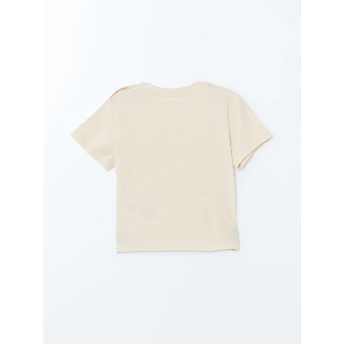 LCW baby Bej Bisiklet Yaka Baskılı Erkek Bebek Tişört ve Şort 2li