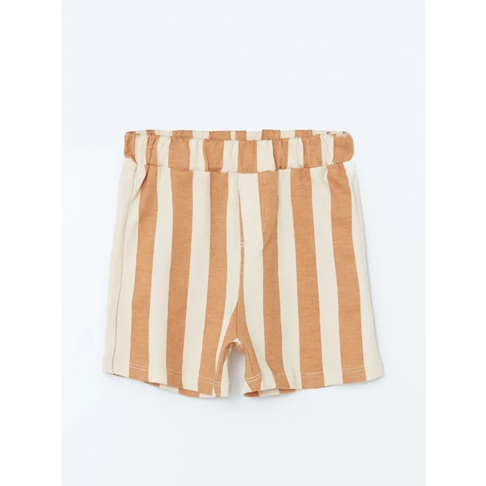 LCW baby Bej Bisiklet Yaka Baskılı Erkek Bebek Tişört ve Şort 2li