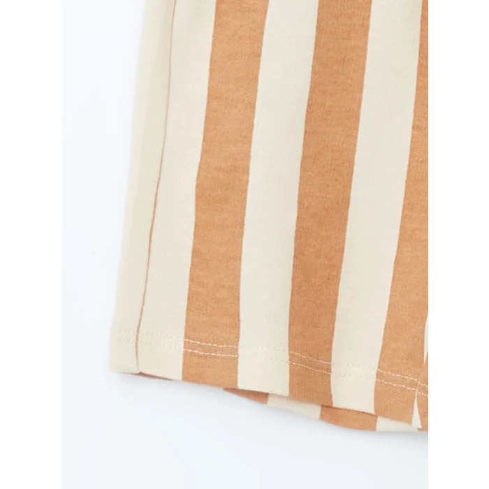 LCW baby Bej Bisiklet Yaka Baskılı Erkek Bebek Tişört ve Şort 2li