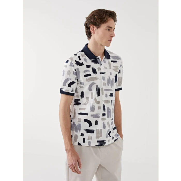 LCW Vision Lacivert Polo Yaka Kısa Kollu Desenli Pike Erkek Tişört